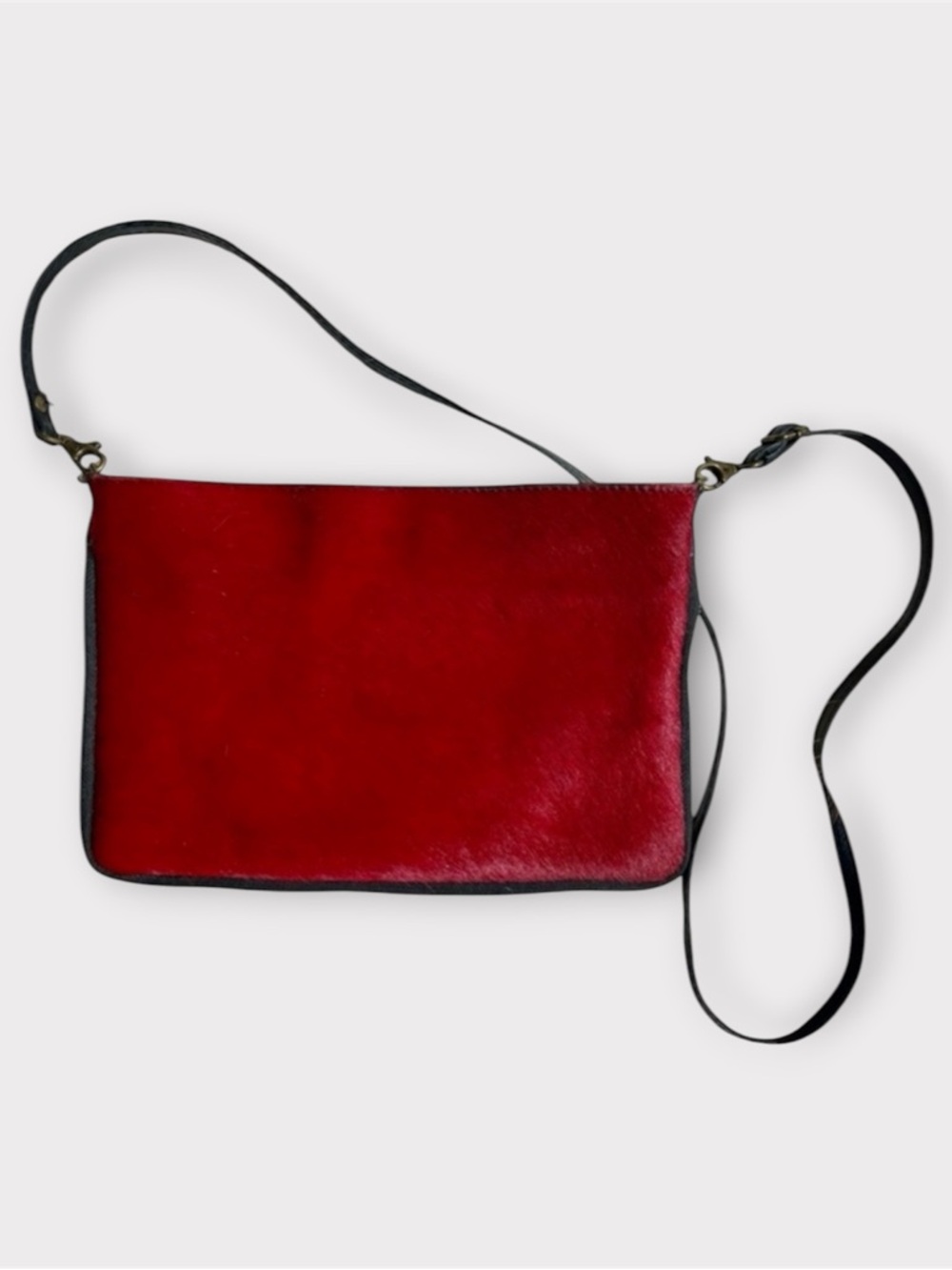 Italian Made Red Cowhide Black Leather Crossbody Bag